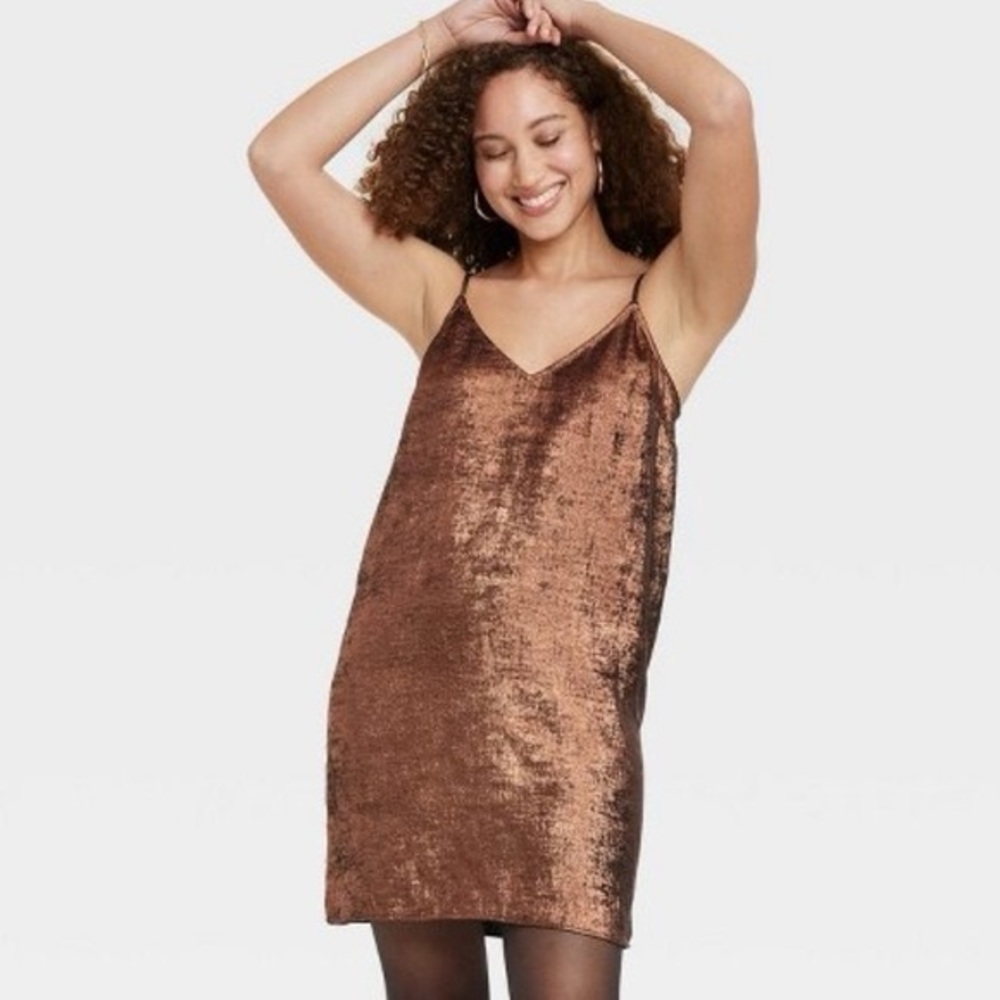 NWT Copper Metallic Slip Dress
